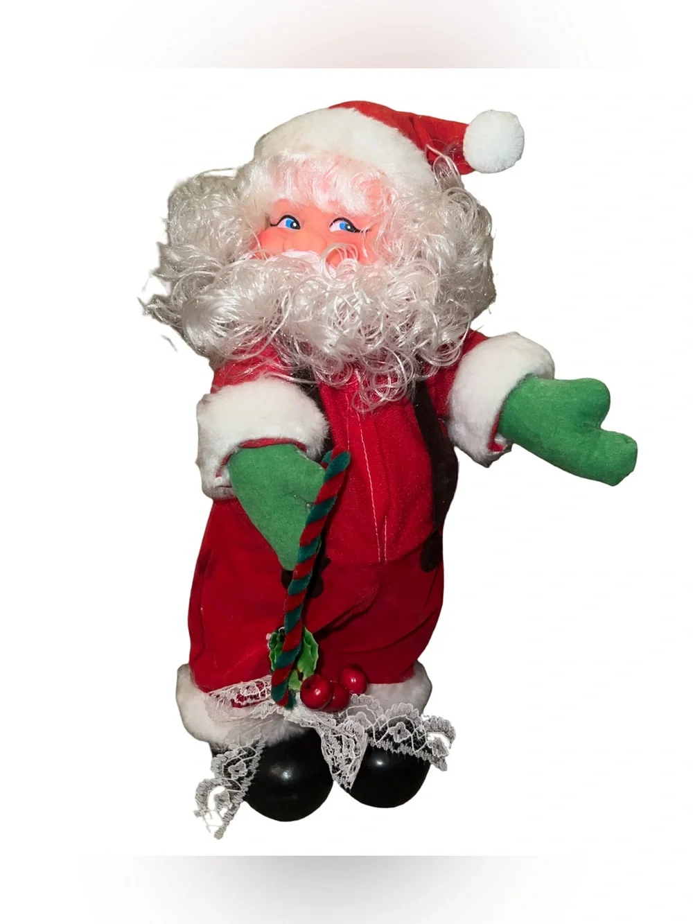 VTG Wind-Up Santa Claus Doll Rubber Face Animated Musical Jingle Bells Christmas